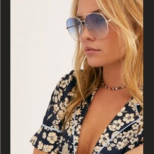 Free People Sundown Oversized Aviator Sunglasses in Sky Blue
